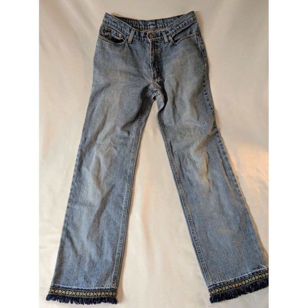 Ralph Lauren Womens Saturday Jean Size 4x31 Light Wash Custom Embroidered Fringe